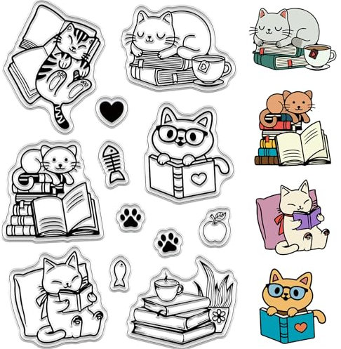 craspire Transparente Stempel Mit Katzenmotiv, Cartoon-Tierbuch, Herz, Wiederverwendbar, Retro, Transparent, Silikon-Stempelsiegel Für DIY, Scrapbooking, Zubehör, Journaling, Kartenherstellung, Album