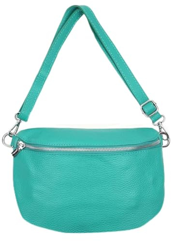 Sa-Lucca Fashion Damen Bauchtasche Bodybag echt Leder 28 x 20 x 7 cm Reißverschluss/Funktionselemente silberfarbig (türkis)