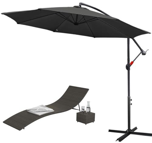 Jopassy Parasol 300 cm 350 cm with stand, large aluminium crank umbrella, UV protection, parasol, waterproof garden umbrella, market umbrella for patio, balcony, garden, Anthracite parasol, Ø350 cm