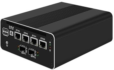 HUNSN Micro Firewall Appliance, Mini PC, PFSense, Mikrotik, OPNsense, VPN, Router PC, Intel I3 N305, RJ50, 4 x 2.5GbE I226-V, 2 x SFP+ Optical 10Gbe 82599ES, Type-C, SIM Slot, TF, 32G RAM, 256G SSD