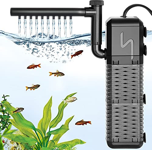 AQQA Fish Tank Filter, 800L/h Internal Aquarium Filter with Aeration & Rainfall, 9W Quiet Fish Tank Filter Pump for Tanks up to 250L