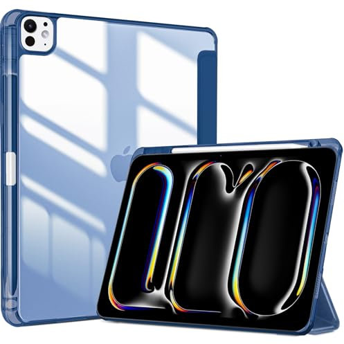 ProCase Smart Case for iPad Pro 11 Inch M5 2025/M4 2024 with Pencil Holder, Clear Back Slim Tri-fold Folio Stand Shell Tablet Cover for iPad Pro 11 6th/5th Gen -Navy