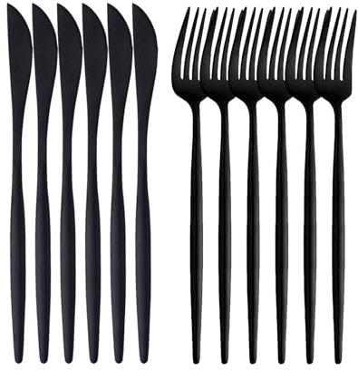 12-teilige Matte Schwarz Besteckset besteht aus 6 Essmesser 6-Gabeln, 18/10 Edelstahl, SpüLmaschinenfest