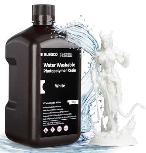 ELEGOO Résine Lavable à l'eau pour Imprimante 3D LCD Résine à Photopolymérisation UV 405 nm Résine Photopolymère pour des Modèles d'impression 3D Blanc 2000g