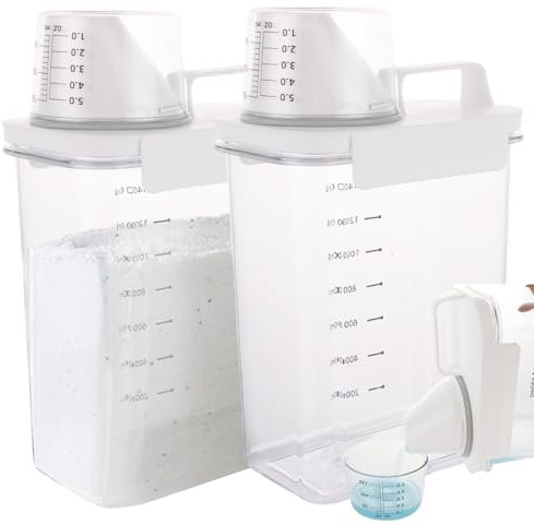 DAJAVE 2 Pcs Washing Powder Storage Containers - 1800ml Plastic Laundry Detergent Storage Dispenser for Fabric Softener, Scent Booster