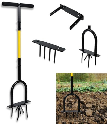 MAYTIIMO Rasenlüfter Gartengeräte 3 in 1 Aerifizierer für Rasen Gartenkralle mit Stiel Manuell Rasenbelüfter Rasen Vertikutierer für Garten Hof Böden
