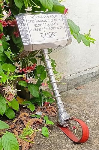 Armas de aluminio con martillo de Thor, equipo de armadura de disfraz de Halloween para decoración del hogar, 2.7 kg, pulido plateado