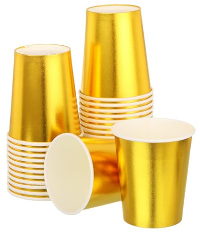 sourcing map Disposable Paper Cups, 50 Pack 9 OZ Party Decorative Cups for Coffee,Tea,Suitable for Party, Picnic,Travel and Event (Gold)