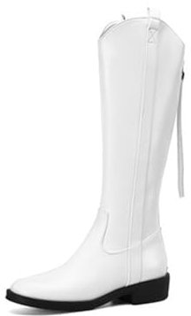 Stivali da equitazione da donna, colore nero, in pelle PU, stivali da cowboy, stivali invernali da donna, stivali da lavoro, stivali bassi, taglia 34-39, bianco, 39 EU