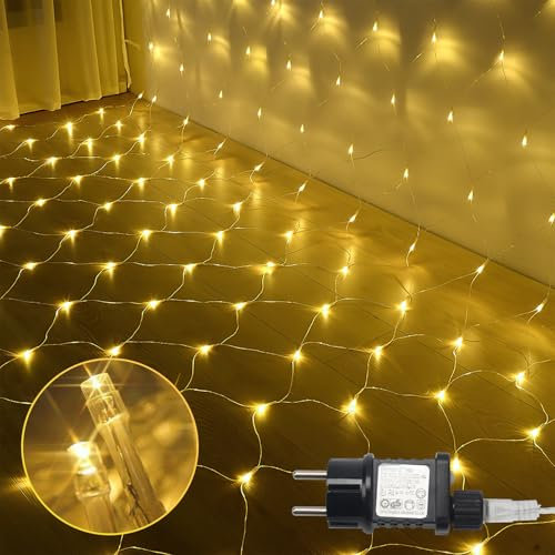 Ansobea LED Lichternetz Außen Warmweiß, 4.5x1.6m, 300 LEDs, IP44 Wasserdicht, 8 Modi, Weihnachtsbeleuchtung für Garten, Balkon, und Hecken