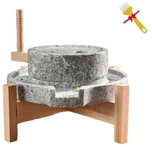 Molinillo de grano manual, molino de pasta de alimentos manual, molino de grano húmedo/seco con soporte de madera, pulverizador pequeño de especias, molino de arroz para trigo y bayas, para cebada(9.8