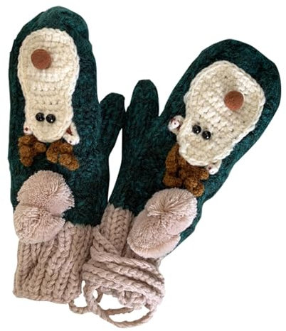 Long Satin Gloves For Women Knitted Cold Proof Plush Thickened Christmas Gloves Black Long Sleeve Gloves (Green, A)