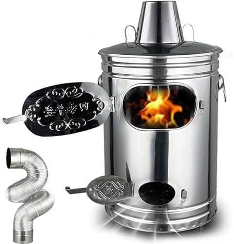 XNZJHPP Garden Burning Incinerator Barrel,Stainless Steel Fire Burner Incinerator Bin W/Fire Hook,Metal Recycle Wood Waste Rubbish Incinerator W/Chimney (M)