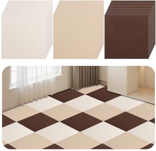 DAJAVE 30 Pcs Carpet Tiles Self Adhesive, 30x30cm Peel and Stick Floor Tiles Non-Slip Carpet Squares Tiles Floor Covering for Bedroom, Living Room, Office - 3 Colors