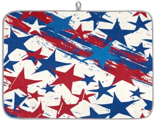 Tapete absorbente de secado de platos con rayas rojas y azules para encimera de cocina, 18 x 24 pulgadas, tapete escurridor de platos de microfibra de secado rápido