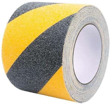 Duccinp Schwarz-Gelb Antirutsch Klebeband Streifen mit Selbstklebend, 10 cm x 10 m Treppe Stufen Band Kleber Rutschfest Klebeband, Hohe Traktion Pad für Bodenbelag innen- und Außenbereich
