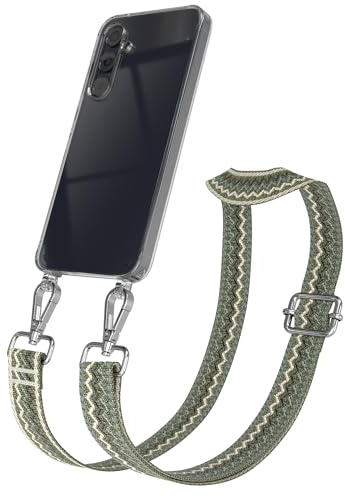 EAZY CASE Handykette - Verstellbares Taschenband kompatibel mit Galaxy A55, Schulterriemen, Handykordel mit Silikon Hülle, Umhängetasche, Grün Beige Silber
