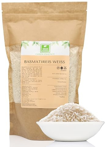 Basmati Reis 1kg, Reis Basmati extra lang von Green Essence | Basmatireis 1 kg, Reis für indische und orientalische Gerichte, Basmati-Reis, Indian Basmati Rice, 1000 Gramm