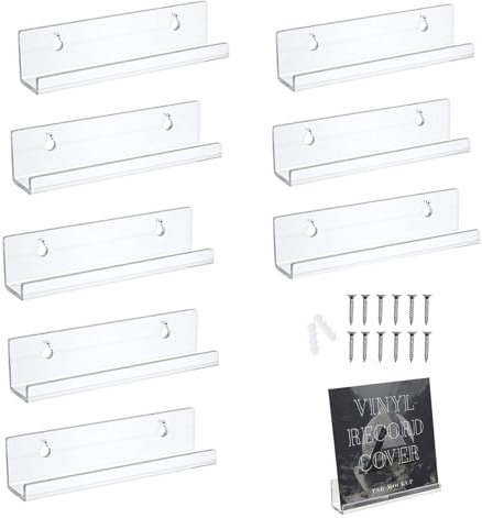 Acrylic Vinyl Record Wall Mount Display Shelf Stand 8 Pack Storage Holder for LP CD Book Album Storage