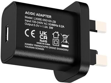 YIMINGOUFEI USB Wall Charger, UK Plug, 5V 1A, 5W,Black, Nickel-Plated Pins, Universal Input 100-240V