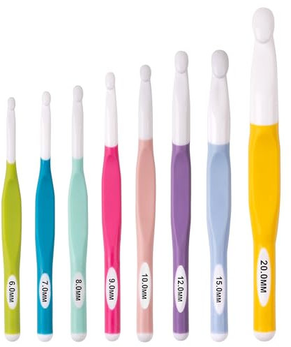 8 Stück Groß Häkelnadel Set,Größen 6mm,7mm,8mm,9mm, 10mm, 12mm, 15mm, 20mm,Ergonomisch Kunststoff Häkelnadeln, zum Stricken von Decken, Schal und Teppich