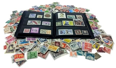 IMPACTO COLECCIONABLES – Sammlung von 1000 Briefmarken aus Aller Welt mit Album (14x18x1cm) | Erweitern Sie Ihre Briefmarkensammlung mit echten gestempelten Marken in einem eleganten, kompakten Album