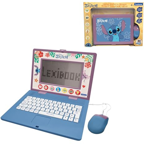 Lexibook, Disney Stitch, Computer educativo bilingue Stitch con 170 attività Inglese/Italiano, JC599Di5