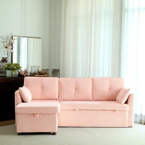 Cayipng Multifunktionales L-förmiges Schlafsofa mit Stauraum, austauschbare Chaiselongue, modulares Sofa für Wohnzimmer (Pink + Velvet)