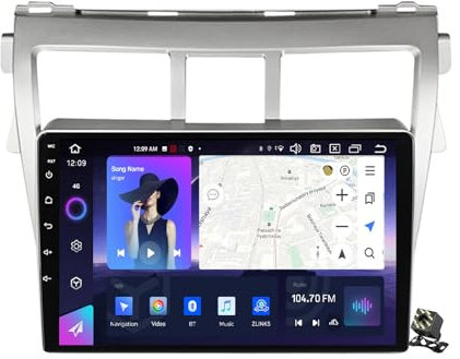 OAUSZC Android 13 Navegación GPS Autoradio para Toyota Vios Yaris 2007-2012 Radio Coche Estéreo 9 con Bluetooth/Carplay/WiFi/GPS/FM/RDS/Controles del Volante+Cámara Trasera,Nf5/4+64g