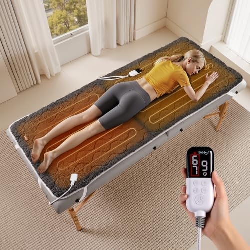 Bearhug Massage Table Warmer Heating Pad 30” x 71”, Dark Grey Sherpa Wool Dual-Zone Heating Pad with 1-9 Hours Timer & 10 Heating Levels, LED Controller, Machine Washable