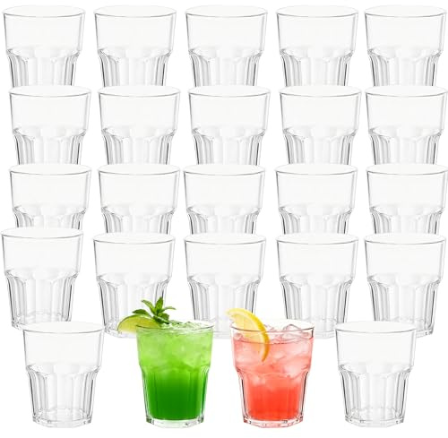 WeeGoo 24 Pcs Acrylic Plastic Tumblers, Clear Drinking Glasses, 240 ml | Cups for Cocktail Beer Whiskey Juice Water