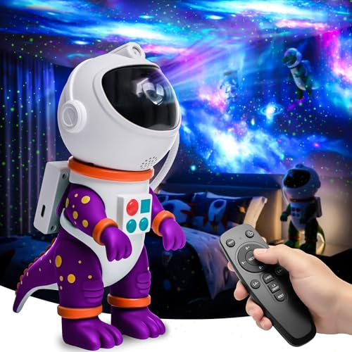 ZONSUSE Dinosaur Astronaut Galaxy Star Projector Night Light, 8 in 1 LED Space Planetarium Lamp, 360° Rotating with Remote & Timer, Kids Adults Bedroom Decor, Christmas Birthday Gifts (Purple)