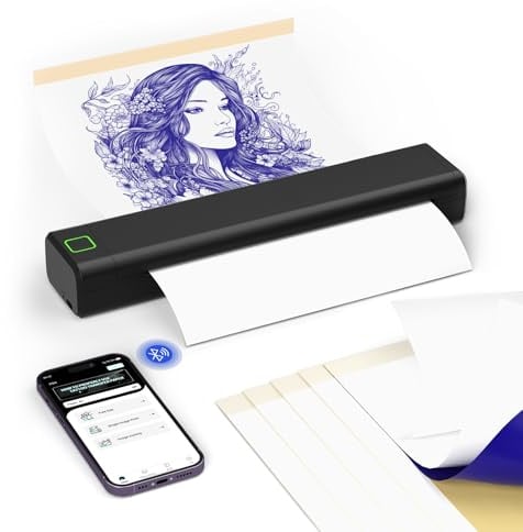 BORN4SHIP P84 A4 Tattoo Drucker, Tattoo Stencil Drucker mit Transferpapier, Bluetooth Schablonendrucker Kompatibel mit iOS, Android, Laptop, für professionelle Tätowierer, Anfänger oder Hobbyisten