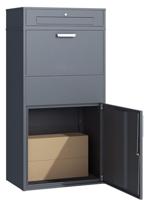WESTMANN Pavo Briefkasten mit Paketbox, Stahl, Anthrazit RAL 7016 | Freistehende Paketbox mit 3-Fach-System aus Briefschlitz, Einlegefach und abschließbarem Hauptfach inklusive 2 Schlüsseln.