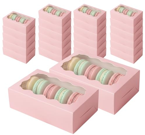 Dimoxii 25 Stück Keksschachtel mit Sichtfenster, Gebäckkarton 18 x 11 x 4 cm Tortenschachtel Gebäckschachtel Kuchenbox für Cookies Cupcakes Muffin Süßigkeiten Kuchen Verpackung (Rosa)