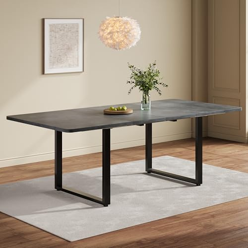 Merax Ausziehbarer Esstisch 140/180/220×80 cm, rechteckiger Tisch für 6–10 Personen, Metallbeine, 3-stufig verlängerbar, stabil, modernes Esszimmer- und Küchendesign, grau
