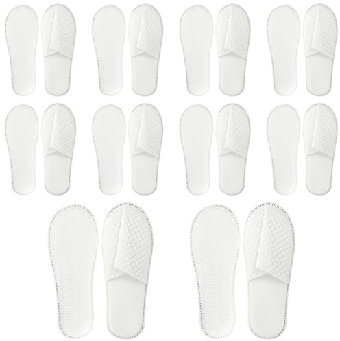 RUKAN Hotelltofflor, gästtofflor, gästtofflor, 10 par engångstofflor vit med rutmönster 7 mm halkfri sula för hotell spa resor