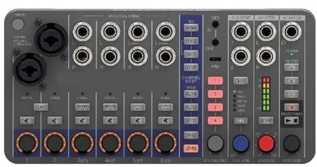 Controller DJ, Mixer/registratore digitale, alimentato a batteria, 32 bit float, 10 canali, 2 ingressi combo + 4 stereo, MIDI, effetti