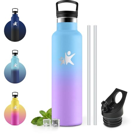 JAPORIA Botella Agua Acero Inoxidable 750ml, Cantimplora con Pajita, A Prueba de Fugas, sin Bpa, Termo para Gimnasia, Camping, Escuela