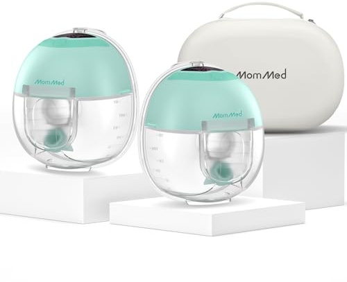 MomMed S33 Wearable Breast Pump with Case, Hands-Free Double Electric, 6oz | Ultra Quiet 45dB In-Bra Pump, Night Light, One-Tap Pause, Leakproof, BPA Free, 17/19/21mm Flange Inserts for Work Travel