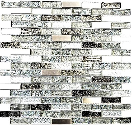 Mosaikfliese Edelstahl silber grau schwarz Verbund Glasmosaik für WAND BAD WC DUSCHE KÜCHE FLIESENSPIEGEL THEKENVERKLEIDUNG BADEWANNENVERKLEIDUNG Mosaikmatte Mosaikplatte