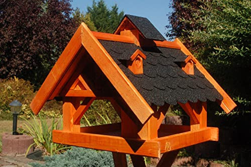 Deko-Shop-Hannusch XXL Futterhaus Vogelhaus mit Bitumenschindeln und Gauben versch. Dachfarben wählbar mit oder ohne Solarbeleuchtung V19, Variante:bitum dunkel XXL mit Solar
