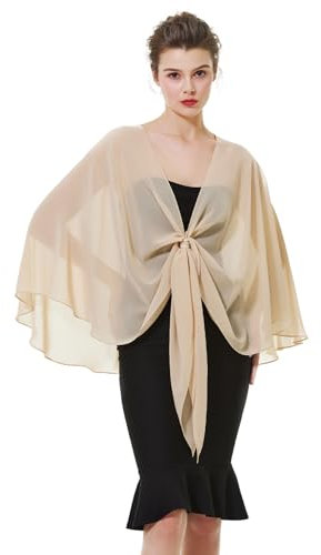 BEAUTELICATE Chiffon Schal Stola Bolero Damen Für Abendkleid Festlich Hochzeit Braut Frühling Sommer in Verschiedenen Farben - Champagner - Gr. Einheitsgröße