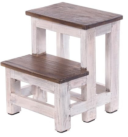 Design Delights Marchepieds Vintage | 46x37x37cm, Bois Recyclé, 2 Marches | Escabeau de Maison, Repose-Pieds