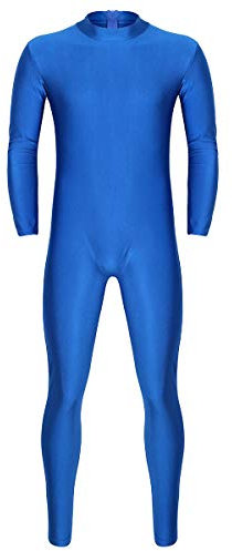 iEFiEL Herren Einteiler Bodysuit Ganzkörperanzug Langarm Jumpsuit Overall Tanz Trikot Ballettanzug Turnanzug mit Reißverschluss Blau X-Large