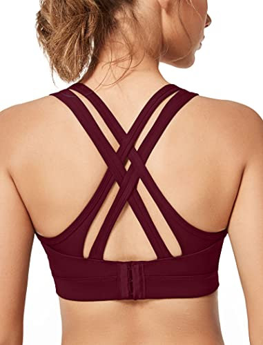 Yvette Sport BH Starker Halt Gepolstert Gekreuzt Rücken Große Brüste Lauf Fitness Yoga Bra,Rot,XXL