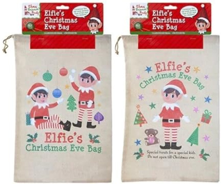 1 x Child Christmas Eve Bag Box Elf Elves Drawstring 29cm x 43cm