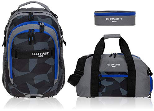 Elephant 3 Teile Set Schulrucksack Hero Signature Rucksack Sporttasche Mäppchen 12770 (Cyber Camo Blau (Schwarz/Blau))