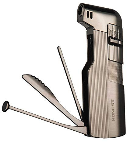 Pipe lighter soft flame with Czech pipe tools Refillable Butane lighters father day husband gift (Black E)