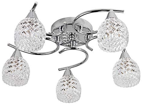 Hendon Swirl Polished Chrome/Shiny Silver Flush Ceiling 5 Light/Dining Room/Living Room/Bedroom/Light